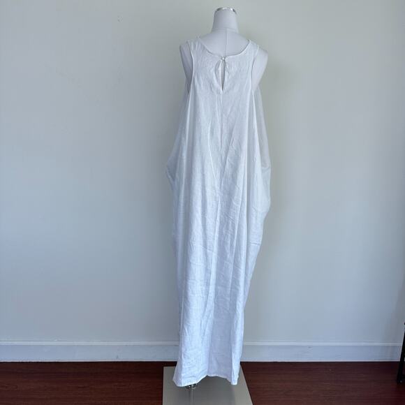 White Linen Maxi Dress 3XL Draped Sleeveless Lagenlook Maternity Minimalist - Picture 5 of 9